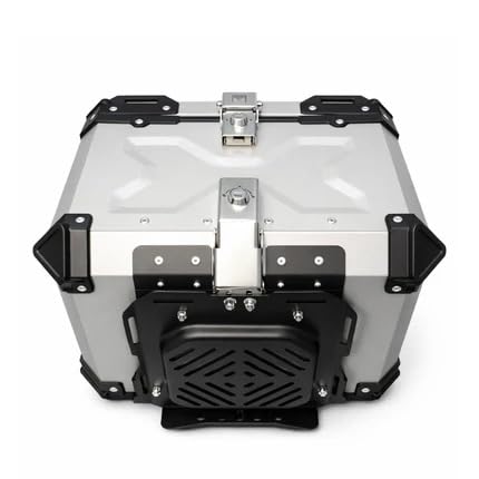 Image of CORE 45L Aluminium Motorcycle Top Box | X-Type Touring Storage Case with Universal Mount Plate | Lockable Rear Luggage Carrier | Water-Resistant Metal Top Case for Daily Bikes - Aero Silver