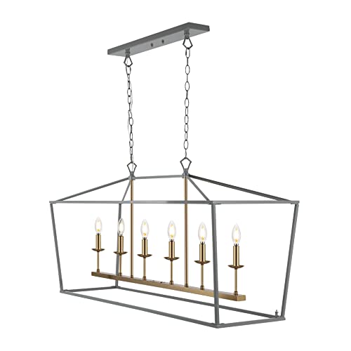 Image of JONATHAN Y Pagoda 6-Light Pendant 49 inch Cage, Gray