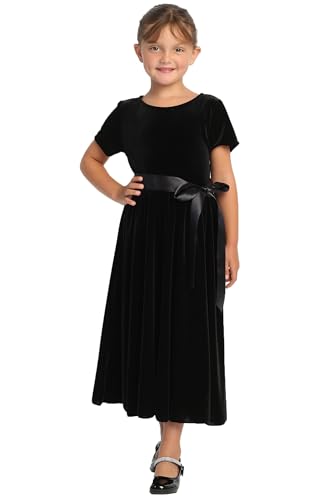 Made in USA - Velvet Girls Black Dress - Black Christmas Dress Girls - Black Flower Girl Dress - Vestido Negro para Niña