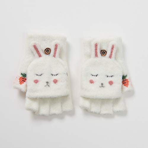 Handschuhe, 7.8.9 Jahre alte Mädchen Wollhandschuhe, Kinder Winter warme fingerlose Handschuhe (Farbe: Weiß, Größe: 7-9 Jahre) Cover