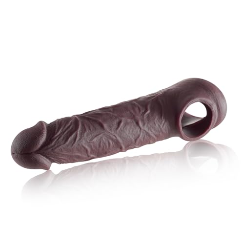 Image of ferch Vibrating Penis Sleeve, Ultra-Soft Penis Extender with 10 Vibrations for Prolonged Erection, Realistic Silicone Penis Enlarger Cock Ring Adult Toys for Men & Couple (Dark Brown)