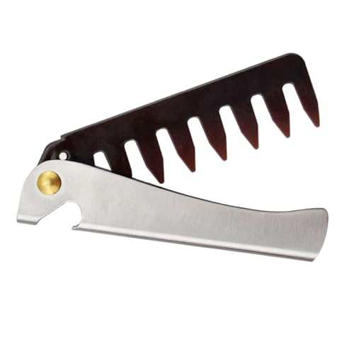 DIYEAH Peine para Hombres Plegable Acero Inoxidable Mango, Dientes Anchos, Antiestático, Masajeador Cuero Cabelludo, Portátil para Cuidado y Peinado en Peluquería Masculina
