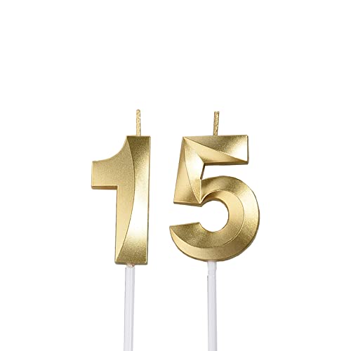 Gold 15th & 51 Birthday Candles Gold Number 15 Cake Topper for Birthday Decorations Party Decoration