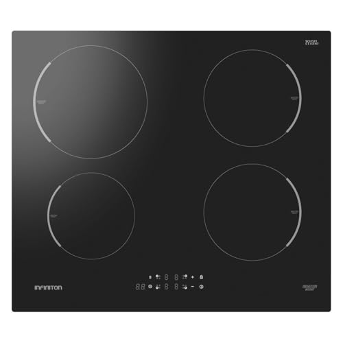 INFINITON Placa Inducción, 4 Zonas, Función boost, Control electrónico Touch control, Ancho 60 cm, Acabado CRYSTAL BLACK