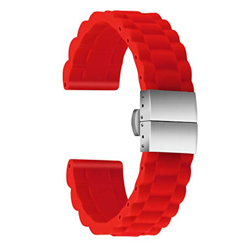 Preisvergleich Produktbild ULLCHRO Unisex Kautschuk Armband mit Edelstahl Silber Faltschließe 18mm Rot