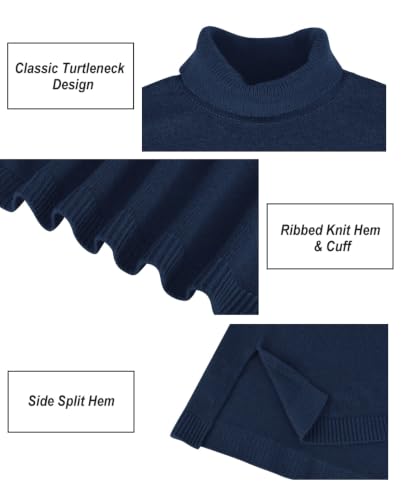 Image of CARCOS Plus Size Sweaters for Women Solid Turtleneck Sweater Long Sleeve Pullover Tops Casual Split Hem Knit Shirts