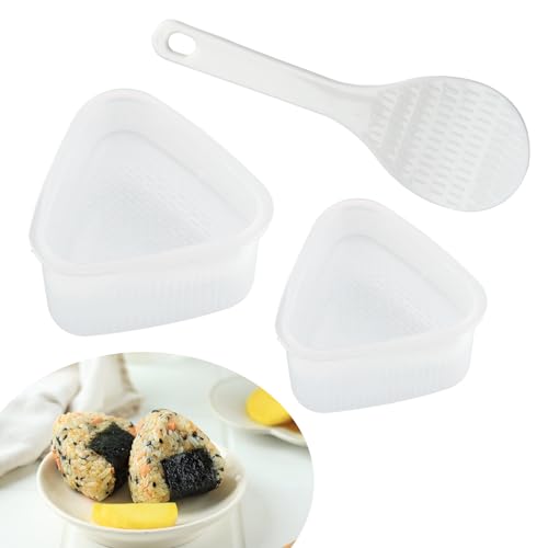 Lot de 2 Moules Onigiris Triangle et 1 Cuillère à Riz pour Sushi - Moule à Sushi Triangulaire Réutilisable Antiadhésive, Kit de Fabrication de Sushi Onigiri (Transparent)