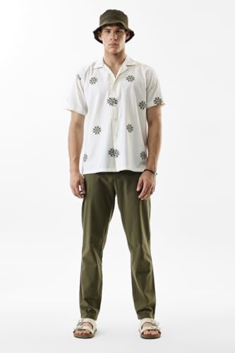 Image of SNITCH Men Casual Trousers | Slim Fit Mid Rise Textured Design | Cotton Linen Blend & Breathable Fabric for Summer & Street Wear