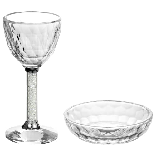 Boker-Tov Shalom Crystal Kiddush Cup Set - Premium Kiddush Wine Cup And Saucer For Shabbat, Havdalah, Passover - Judaica Shabbos And Holiday Gift (Clear Gemstones) #TOP1