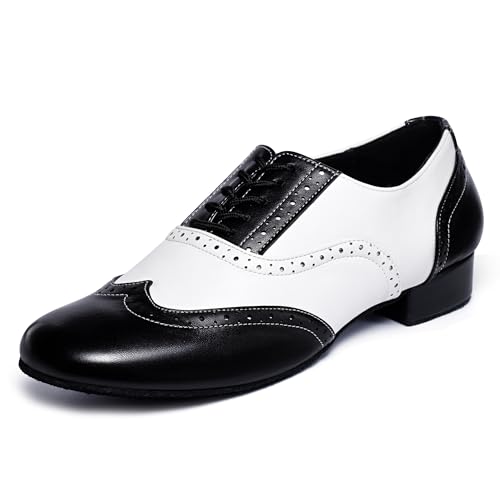Mens Ballroom Latin Dance Shoes Breathable Leather Sole Tango Salsa Latin Waltz Character Shoes 10M Black