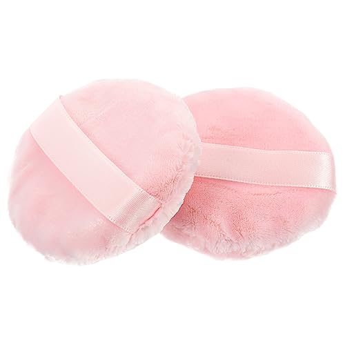 BATHVEVE Esponjas De Maquillaje De Algodón Para Polvo 2 Unidades 55 Mm Redondas Maquillaje Facial Mujeres Uso Diario y Viaje Rosa Suave Peluda