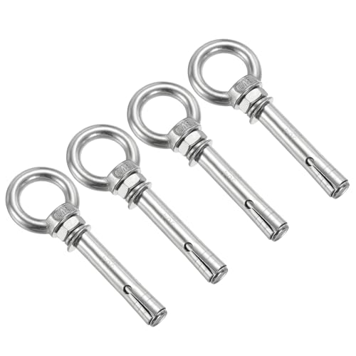Image of PATIKIL Expansion Eye Bolt M8x70mm, 4 Pack 304 Stainless Steel Shoulder Anchors Eyebolt Screw with Eye Ring for Concrete Brick Walls Canopy Engineering Rigging Silver