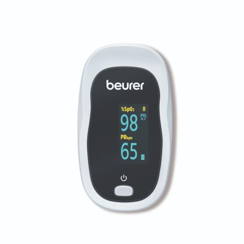 Image of Beurer PO 20 Pulse Oximeter for Adults with Perfusion Index & Colour Display | German Engineered Fingertip Oximeter for Blood Oxygen Saturation (SpO2) & Pulse Rate Monitoring | 4 Rotation Views | Painless Use | 3 Year Warranty