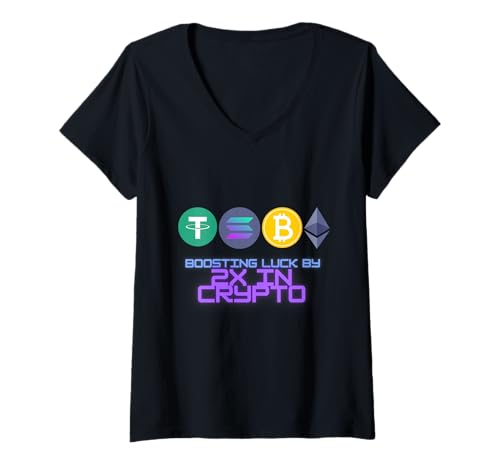 Womens Crypto Luck Boosting, Blockchain Traders - Enhance Fortune V-Neck T-Shirt