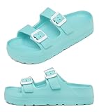 Womens Platform Sandals with Arch Support, Open Toe Buckle Sandal for Women, Summer Flat Slides Pool Beach Vacation Essentials