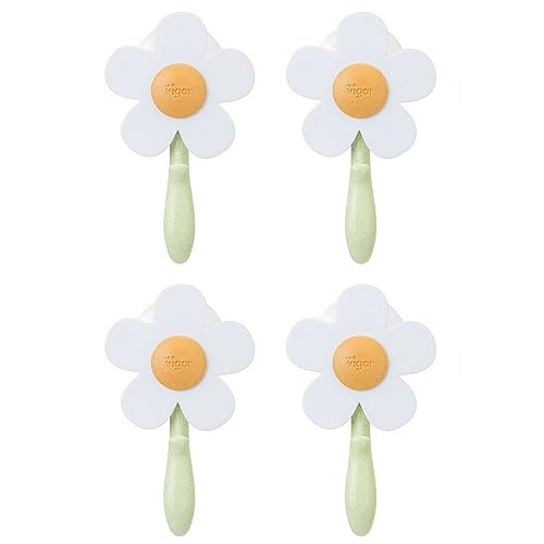 VIGAR - Pack 4 Gancho Ventosa - 8 x 5 x 12 cm - Modelo Florganic - Colgador Multiusos para Cocina o Baño - Diseño con Forma de Flor - Resistentes - Verde y Blanco