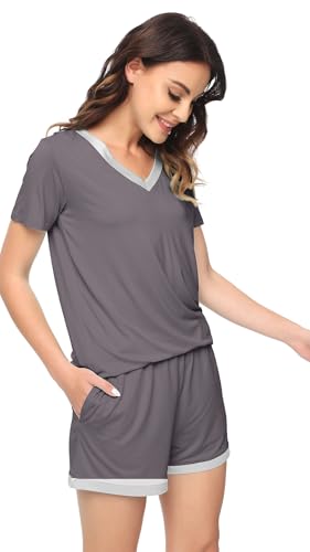 Image of WiWi Viscose from Bamboo Pajamas Set for Women Super Soft Short Sleeve Cooling Summer Plus Size Pjs Sets Sleepwear S-4X