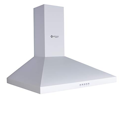 Wiggo Hotte murale 60 cm I Hotte murale pour évacuation d'air ou recirculation 300 m³/h avec éclairage LED & 3 niveaux de puissance I avec filtre à graisse & 2 filtres à charbon I Hotte blanche