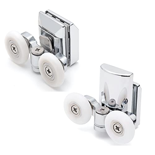 ShowerPart L067-L020 - 4 rotelle doppie per porta della doccia, in acciaio inox, diametro ruota 25 mm, altezza regolabile, caricata a molla per porte scorrevoli, spessore ruota 6 mm