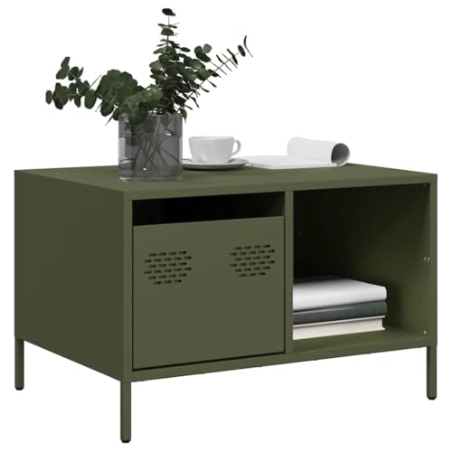 CKioict Mesa de centro verde oliva mesa de café para salón comedor 68,5 x 50 x 43,5 cm acero laminado en frío