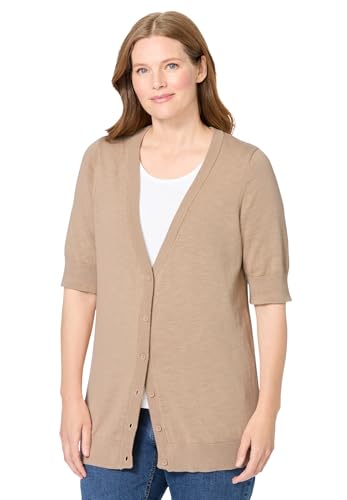 Woman Within Plus Size Lightweight Short Sleeve V-Neck Cardigan