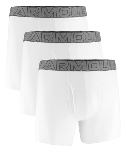 Under Armour Men's 3-Pack Performance Cotton Boxer Brief, 6" Inseam, All-Day Comfort & Ultra-Soft, White, Plain, L (Pack of 3)