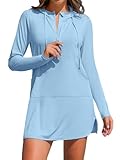 ATTRACO Swimsuit Cover Up Rash Guard Dress Women Long Sleeve Bathing Suit for Women Swim Top M Pure Blue