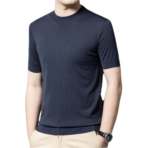 Men's Summer Short Sleeve Thin Wool Breathable Solid Knit Casual Korean Style Pullovers