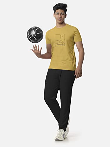 Image of BULLMER Black Trendy Typographic Printed Round Neck Half Sleeve Tshirt for Men