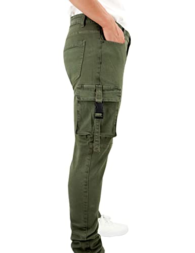 LONGBIDA Men's Slim Fit Stretch Comfort Cargo Biker Jeans with Multi-Pockets4