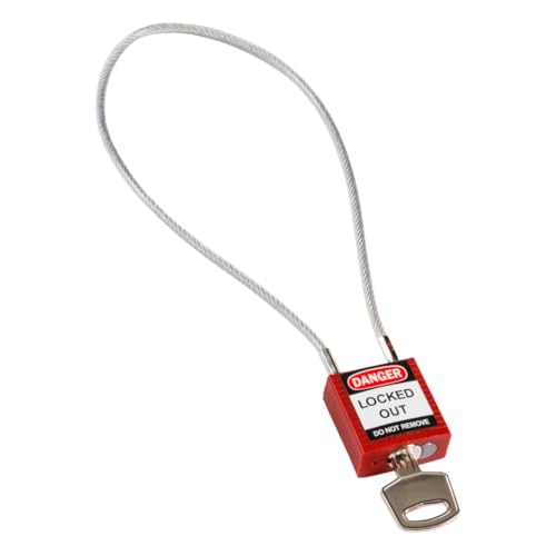 Brady Lucchetto con Cavo Compatto Confezione da 1 - Lucchetto di Sicurezza Lockout Tagout - Chiavi Diverse - 32mm x 35mm x 16mm - Lunghezza del Cavo 400mm, Rosso