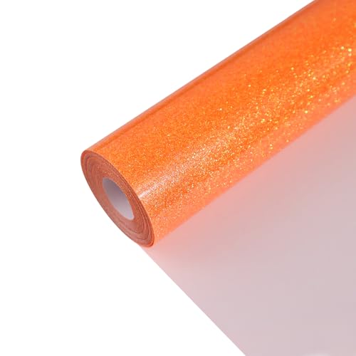 MerryMade Neon Orange Glitter Heat Transfer Vinyl 12 x 5 ft HTV for Shirts Glitter HTV for All Cutter Machine - Easy to Cut & Weed for Heat Vinyl Design