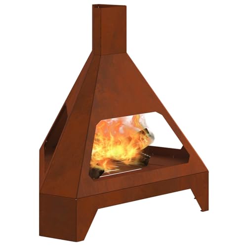 vidaXL Hoguera Marrón 50 x 43 x 52 cm Acero al Carbono, Chimenea Exterior Triangular, Portable para jardín, terraza, Resistente al Calor, Ambiente del balcón