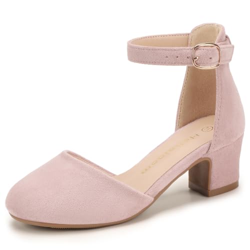 Hehainom Girls Dress Shoes Pink Chunky Heels Closed Toe Pumps Size 4 by Hehainom - Used condition - US$28.12