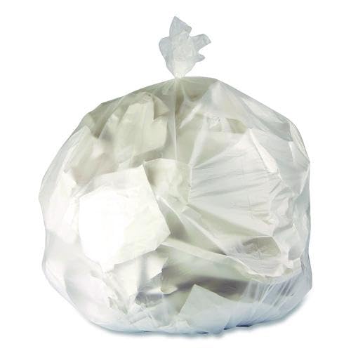 Boardwalk High-Density 56 Gallon Garbage Bags, 200 Count, 43"x48", Clear, Commercial HDPE Waste Can Liners, Coreless Perforated Rolls, Made in the USA