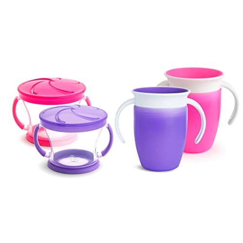 Image of Munchkin Miracle 360 Trainer Cup and Snack Catcher, 4 Piece Set, Pink/Purple