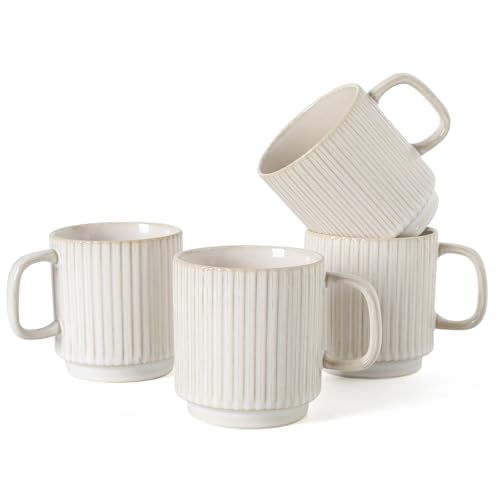 Set of 4 Coffee Mugs: Drinking Cups with Handle Bar