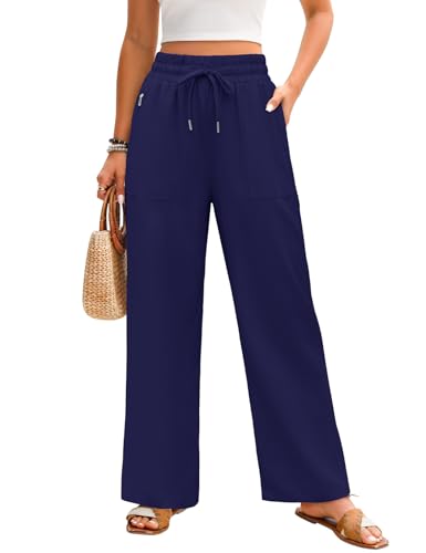 Niwicee Leinenhose Damen Sommer Hohe Taille Leichte Palazzo Hose | Atmungsaktiv & Elastisch Baumwolle-Leinen Weites Bein...