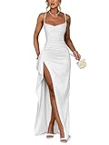 Lilannu Long Satin Prom Dress with Slit 2025 Spaghetti Straps Mermaid White Wedding Dress for Bride Simple Wedding Dress