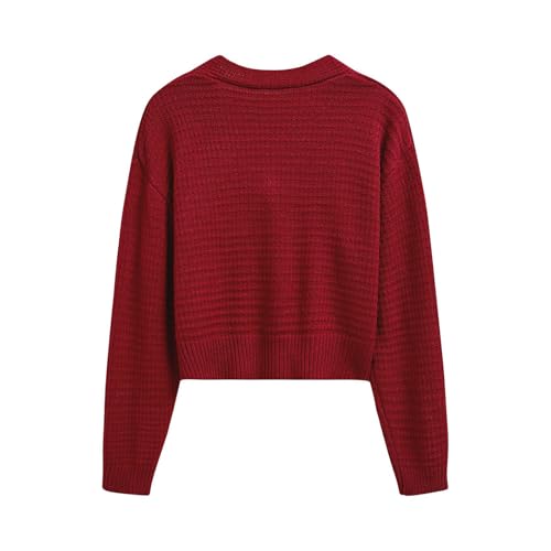 CHICWISH Women Open Front Rose Buttoned Crop Knit Cardigan V Neck Long Sleeve Casual Solid Sweaters Cardigan Top3