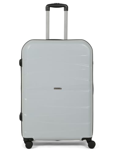 Image of Teakwood Medium Check in Size 8 Wheels Trolley Bag, Hard Cabin with Zipper Closure, Adjustable Push Button & TSA Lock System 360 Degree (Medium, Silver)