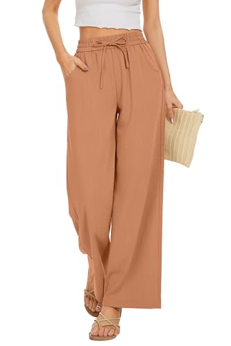Image of KICZOY Women Flowy Pants Drawstring Waist Wide Leg Palazzo Beach Pants Loose Fit with Pockets