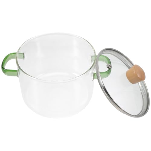 TOYANDONA Olla de Vidrio Transparente de 1600 Ml con Doble Asa y Tapa, Resistente para Cocinar Sopa y Fideos Instantáneos en Cocina de Gas, Utensilios de Cocina Versátiles para Hogar