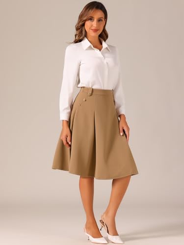 Allegra K Women's Business Casual Pleated High Waist Work Office Vintage Flared Circle Teacher Midi Skirt2