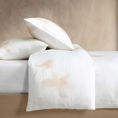 Calvin Klein - King Duvet Cover Set, 100% Cotton Sateen Bedding with Shams, Soft and Breathable, Smooth Silky Feel with Subtle Sheen, Button Closure, Liquid Floral Beige by Calvin Klein - Used condition - Image 5