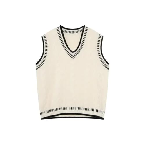 Men’S Casual Retro V-Neck Sweater Vest Loose Fit Sleeveless Pullover with Contrast Color Knit Top4