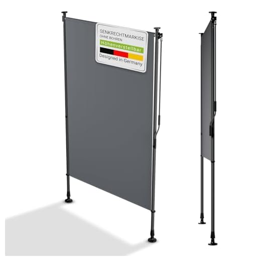 Juskys® Senkrechtmarkise Barbados 120x310 cm - Balkon Sichtschutz wetterfest - Ausziehbare Seitenmarkise ohne Bohren für Garten und Balkon - Grau