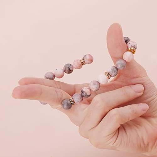 KINBOM Anti Anxiety Bracelet, Pink Zebra Beads Elastic Handmade Bracelets Calming Bracelets Pink Healing Bracelet with 5 Golden Glitter Jewelry, Natural Stone Bracelets for Women