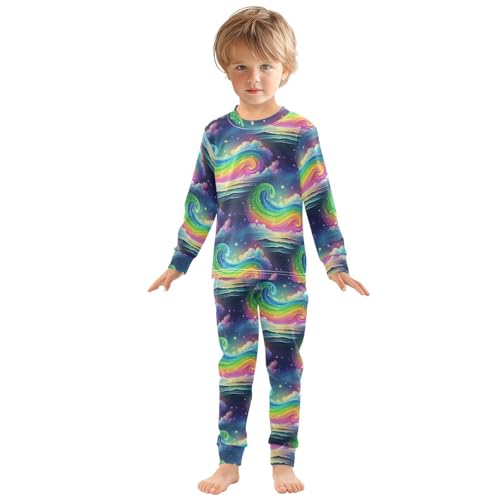 Pajama Sets Long Sleeve Rainbow Waves Ocean Soft Comfy Sleepwear 2 Piece PJS 3-8T2
