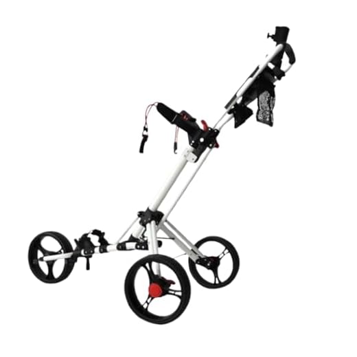 IUYIXWFP Foldable 3-Wheel Golf Trolley Cart, Lightweight Push Pull Golf Cart with Foot Brake, Adjustable Handle, Airless Tires for Easy Maneuverability,B